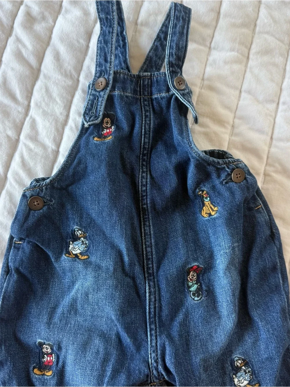 GAP Disney Mickey Mouse unisex Embroidered Denim Overalls Dark Blue size 18-24M